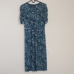 Vince Camuto Blue and White Spotted Midi Dress